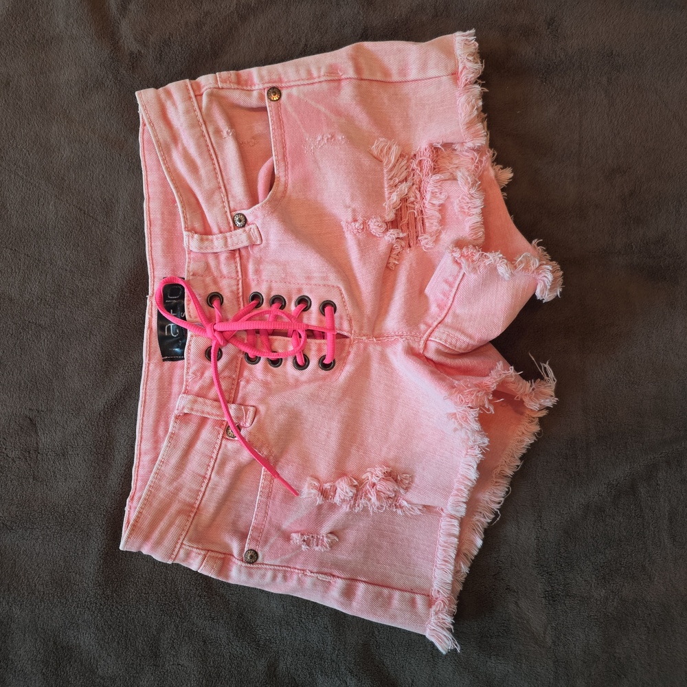 LA and JO Stretchy Pink Distressed Denim Shorts Size S